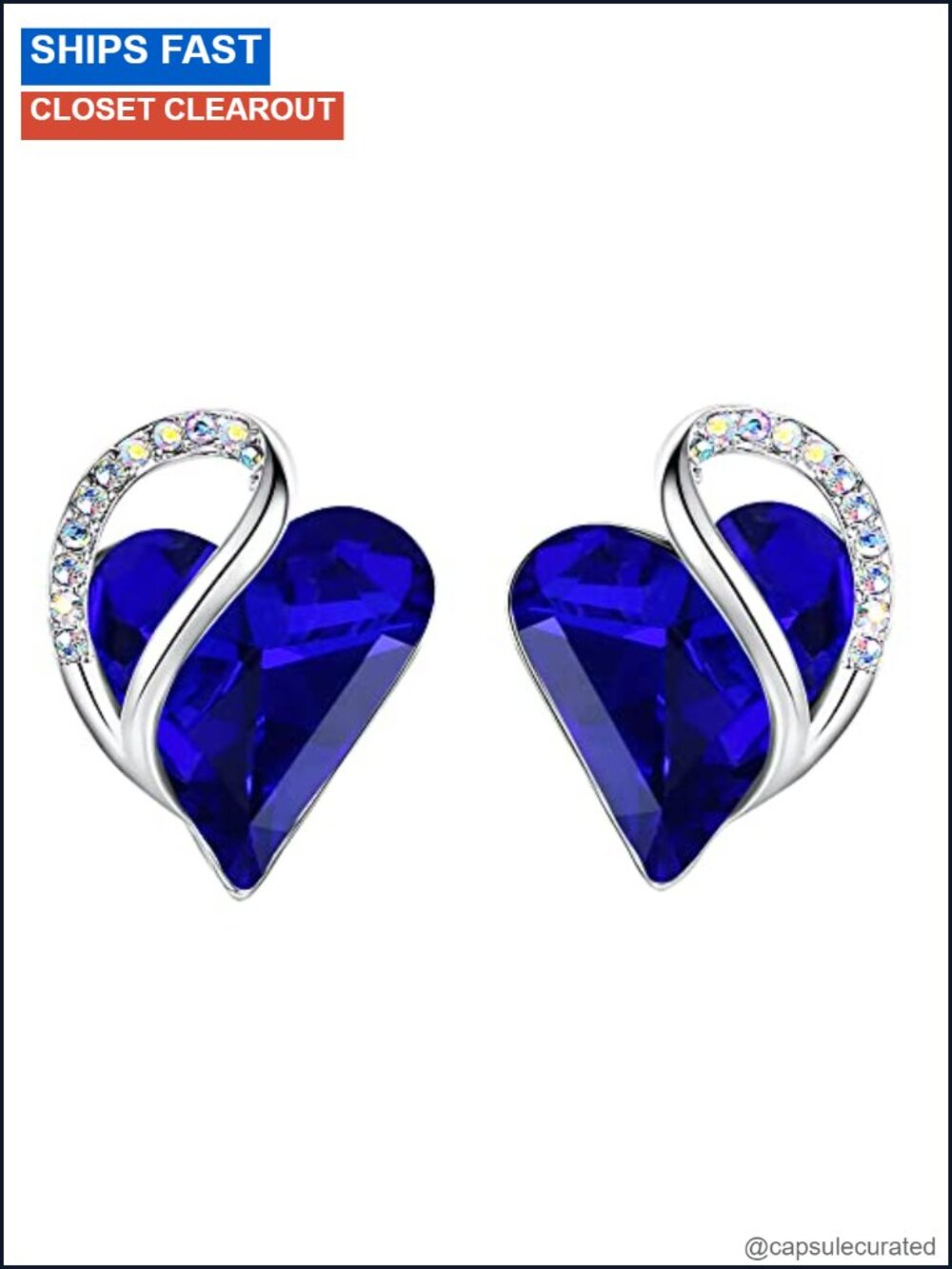 Heart Stud Earrings Silver Plated Birthstone Crystal for Women